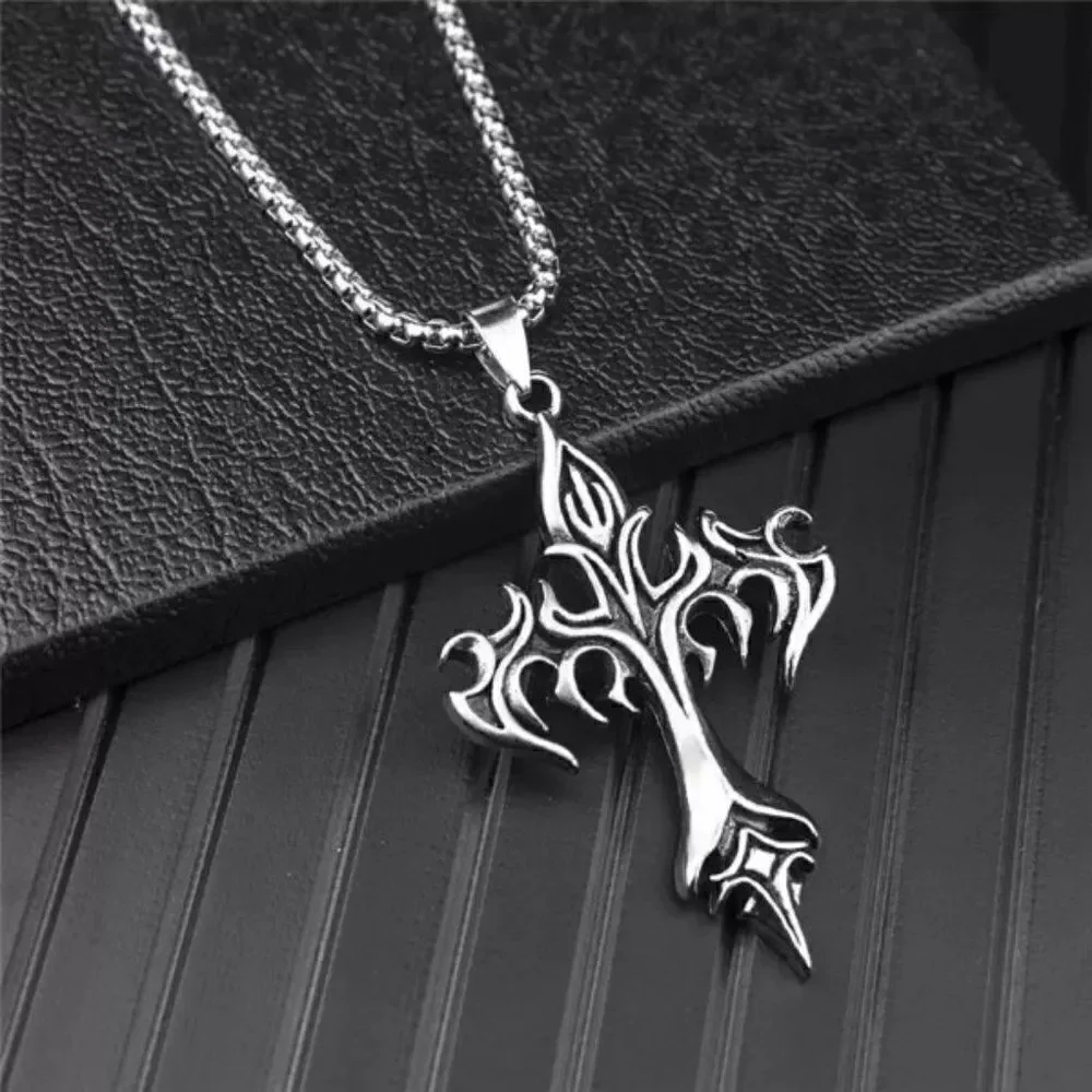 SILVER FLAME CROSS UNISEX NECKLACE